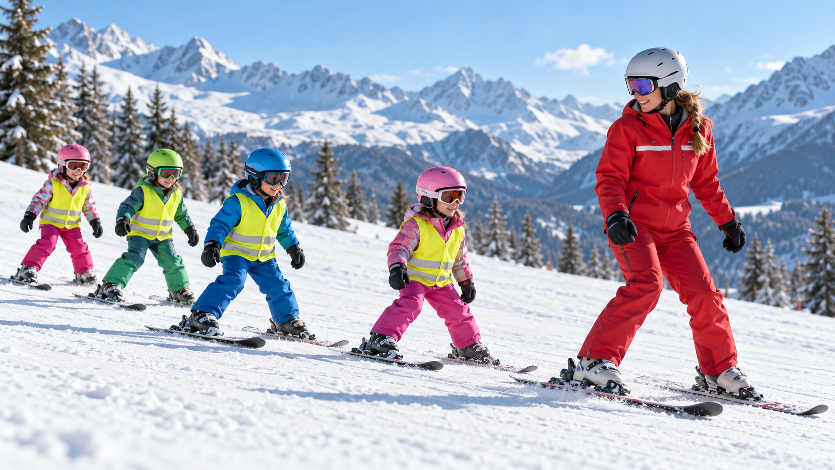 Kinderen tijdens skiles in de Alpen